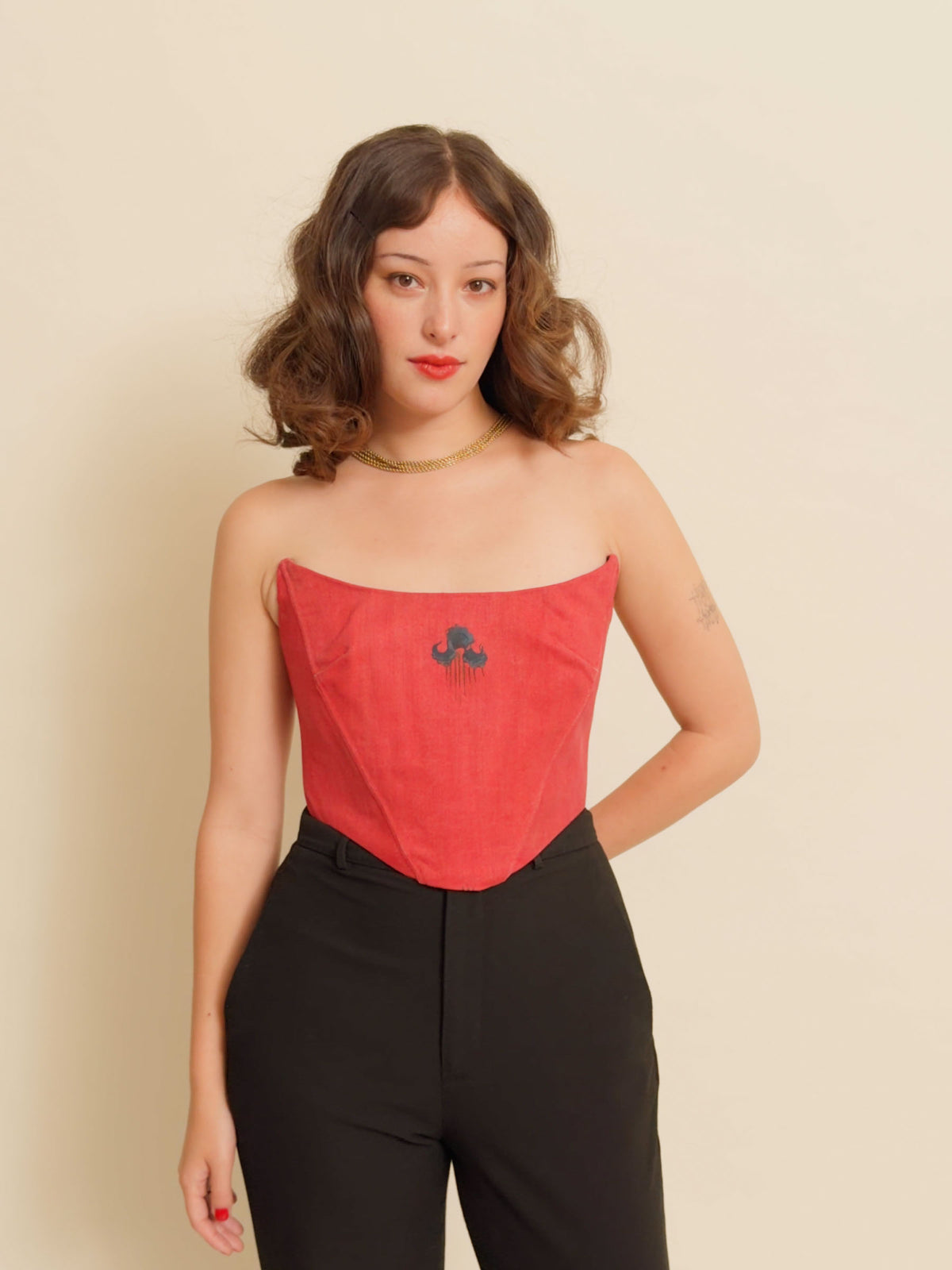EXQUISITE CORSET - Donatus Red, Navy and Gold (Hand-painted)