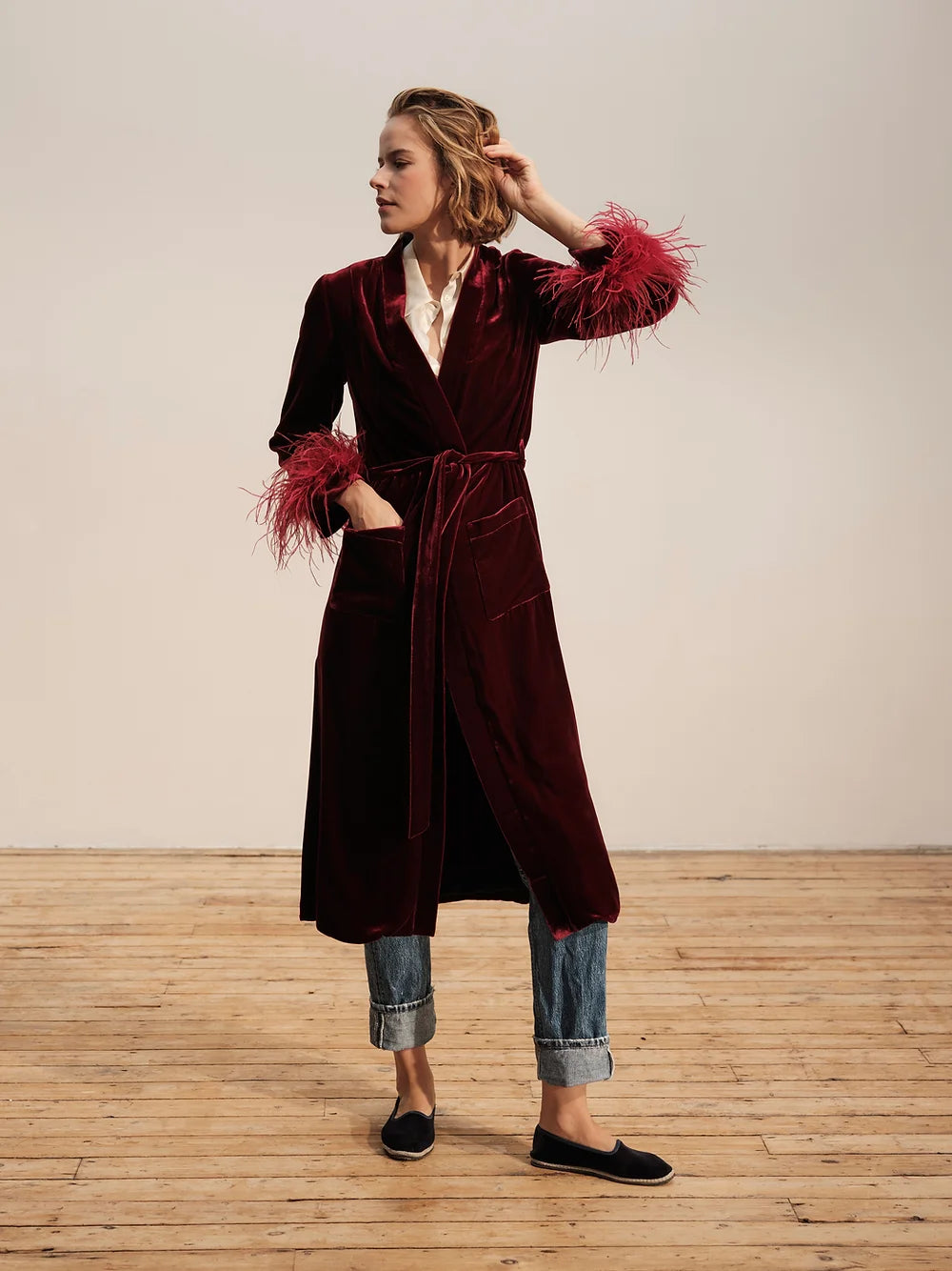 RED SILK VELVET - LONG FOREVER JACKET