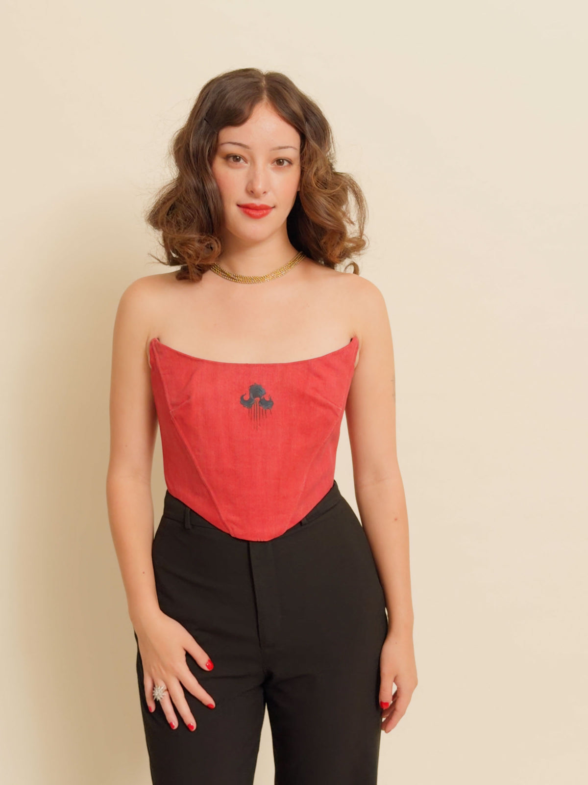 EXQUISITE CORSET - Donatus Red, Navy and Gold (Hand-painted)