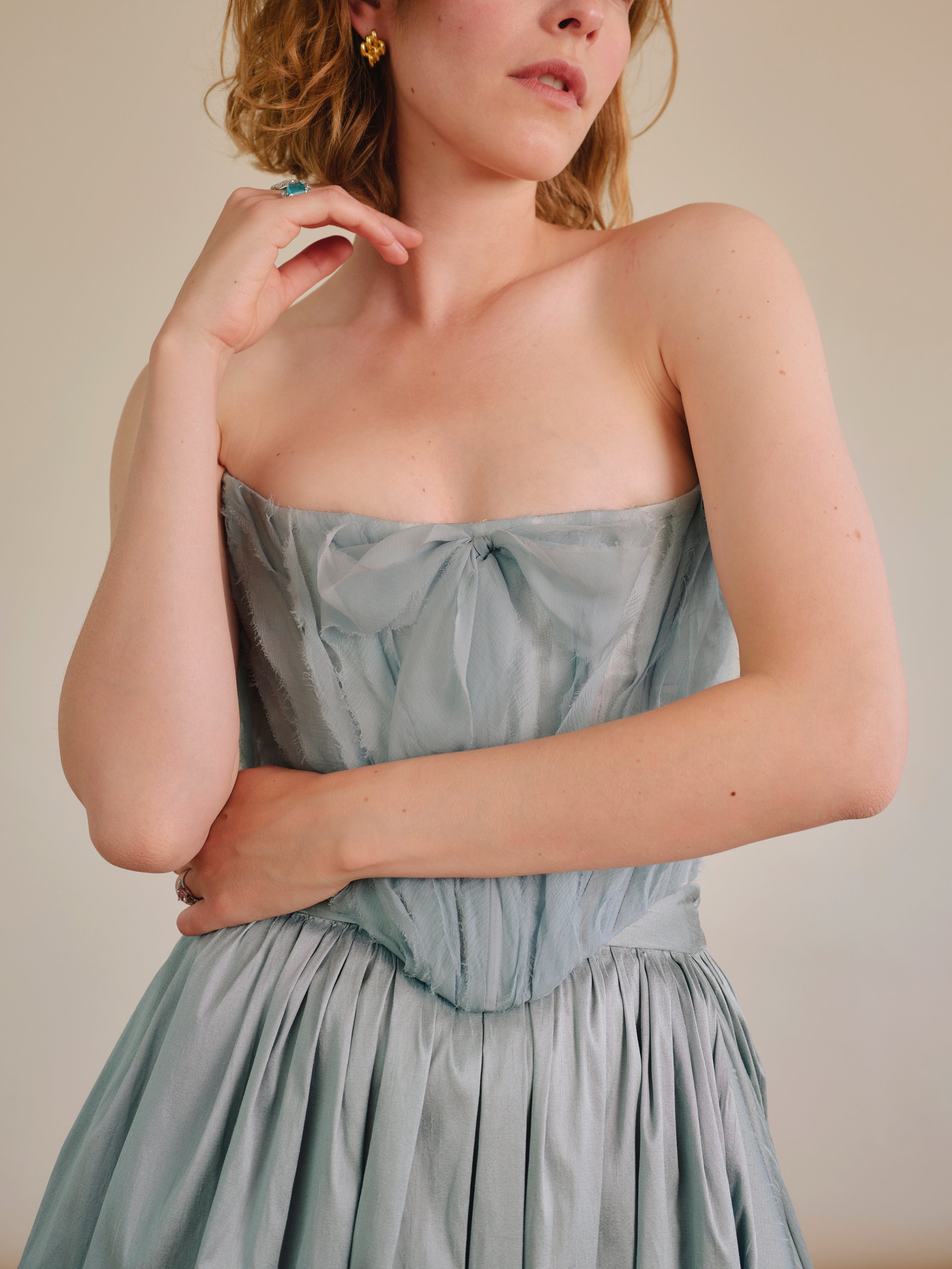 Marie Chantal Frayed Silk Chiffon Corset