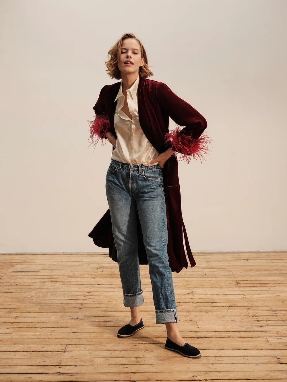 RED SILK VELVET - LONG FOREVER JACKET