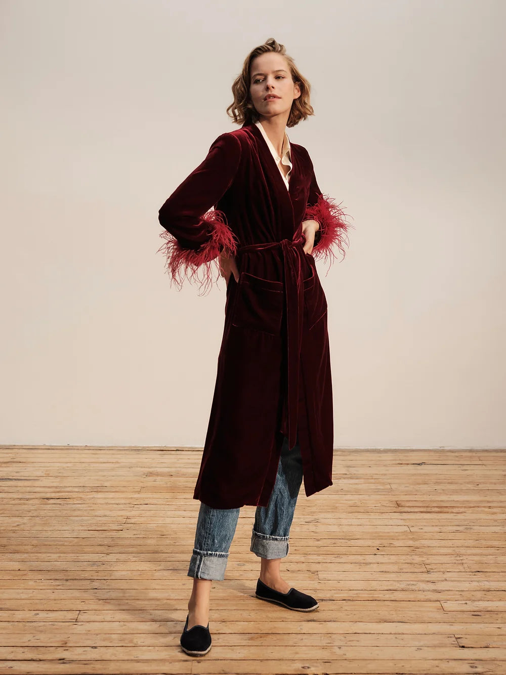 RED SILK VELVET - LONG FOREVER JACKET